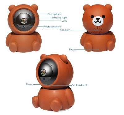 1080P WiFi Baby Monitor Bear Camera – Auto Tracking & Night Vision (EU)