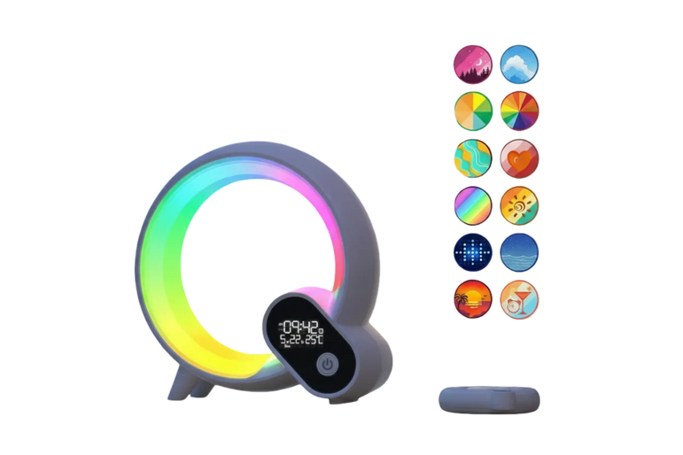 Creative Q Sunrise Alarm Clock with Bluetooth Audio, Analog & Digital Display, Colorful Atmosphere Light