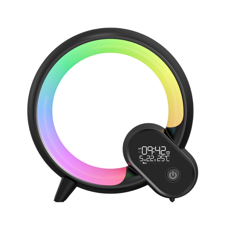 Creative Q Sunrise Alarm Clock with Bluetooth Audio, Analog & Digital Display, Colorful Atmosphere Light
