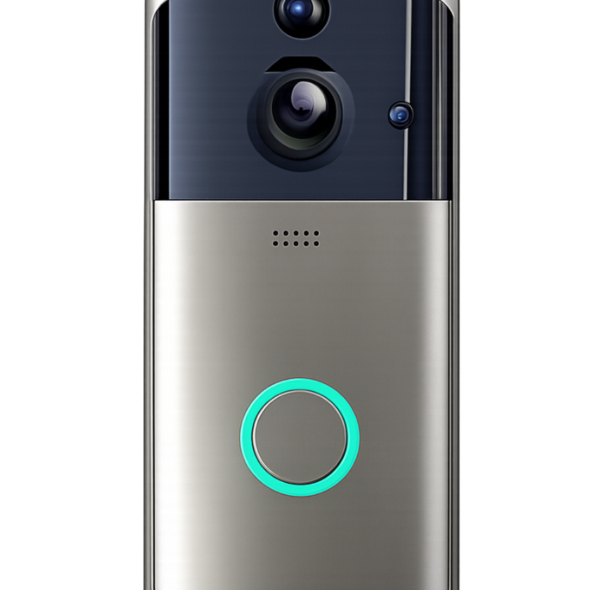 Smart doorbell silver color with camera no background