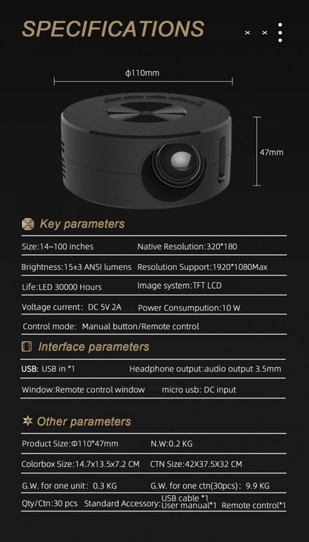 YT200 Mini Mobile Portable Projector